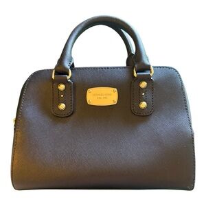 Michael Kors Dark Leather Satchel with Gold Accents